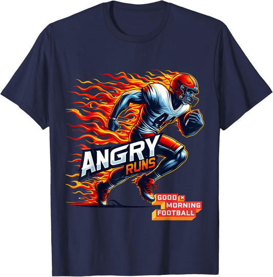 Angry Runs Good Morning Football Sport Lover Vintage Art T-Shirt - T-Shirt | Navy