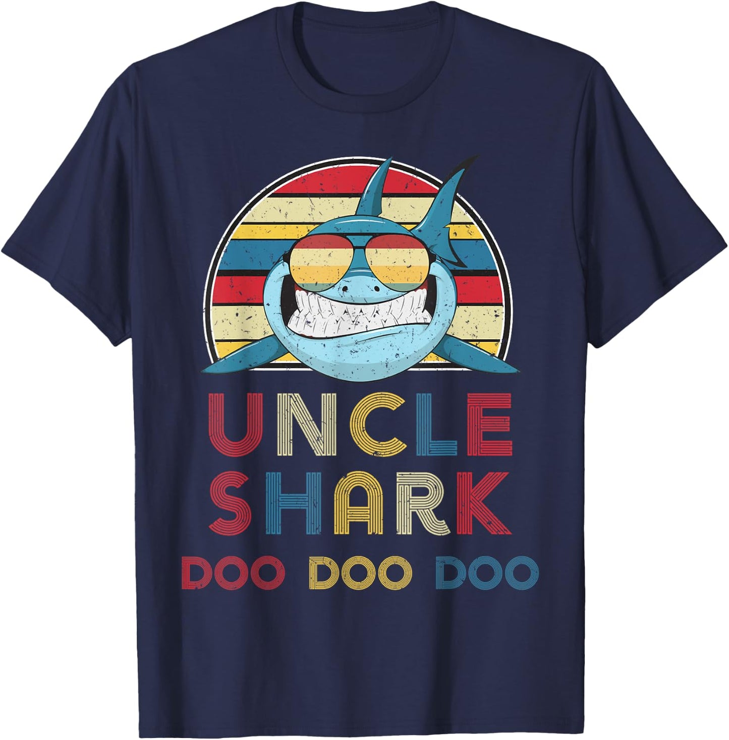 Retro Vintage Uncle Shark Gift Father Men Dad T-Shirt - T-Shirt | Navy