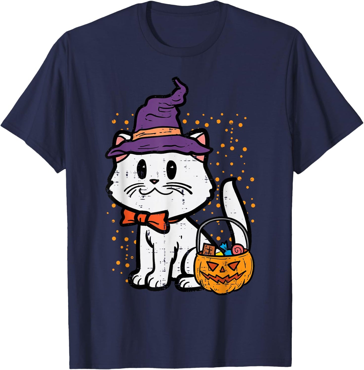 Halloween Witch Cat Trick Or Treat Kitten Costume Girls Kids T-Shirt - T-Shirt | Navy