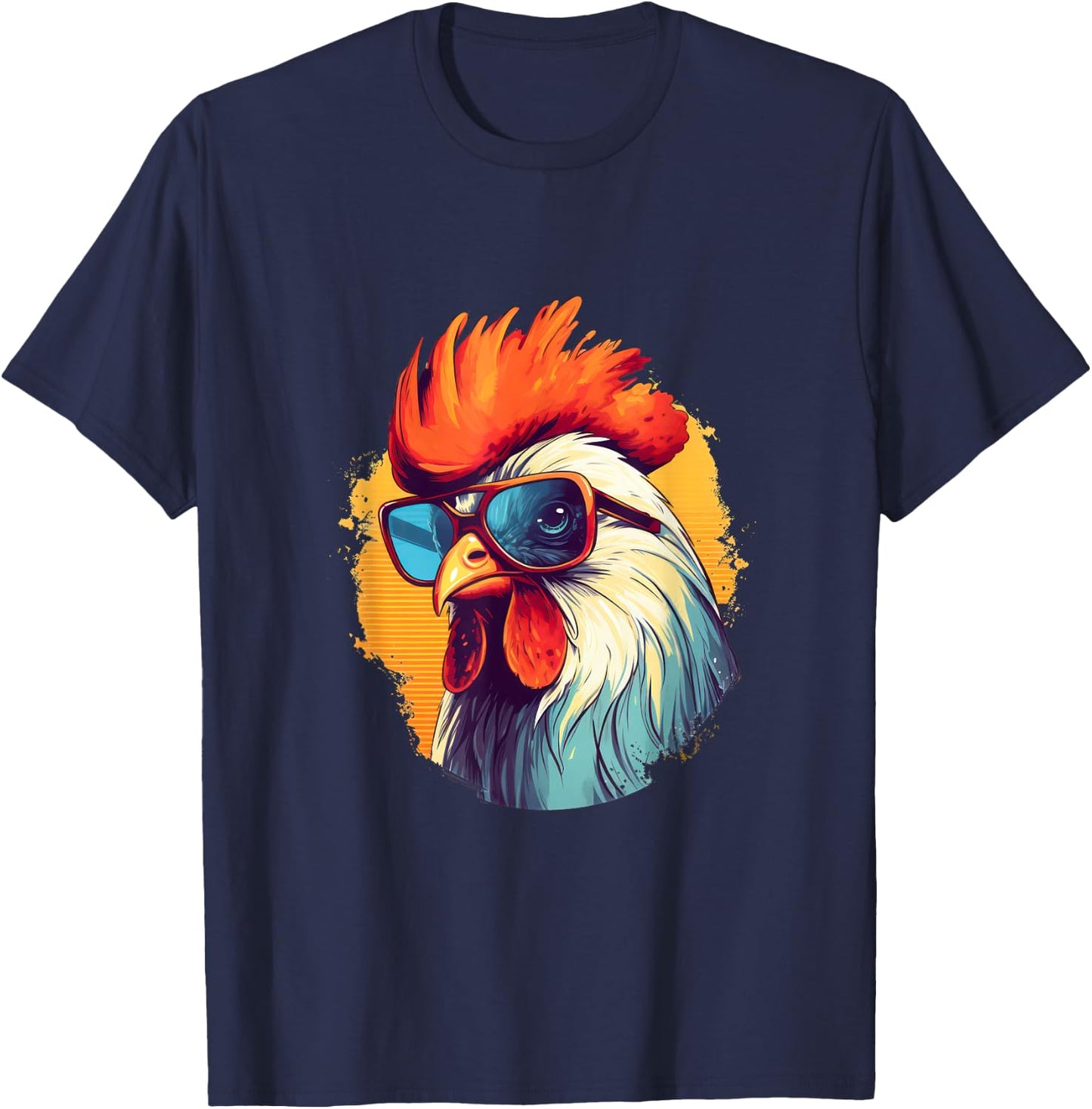 Vintage Rooster Chicken Sunglasses T-Shirt - T-Shirt | Navy