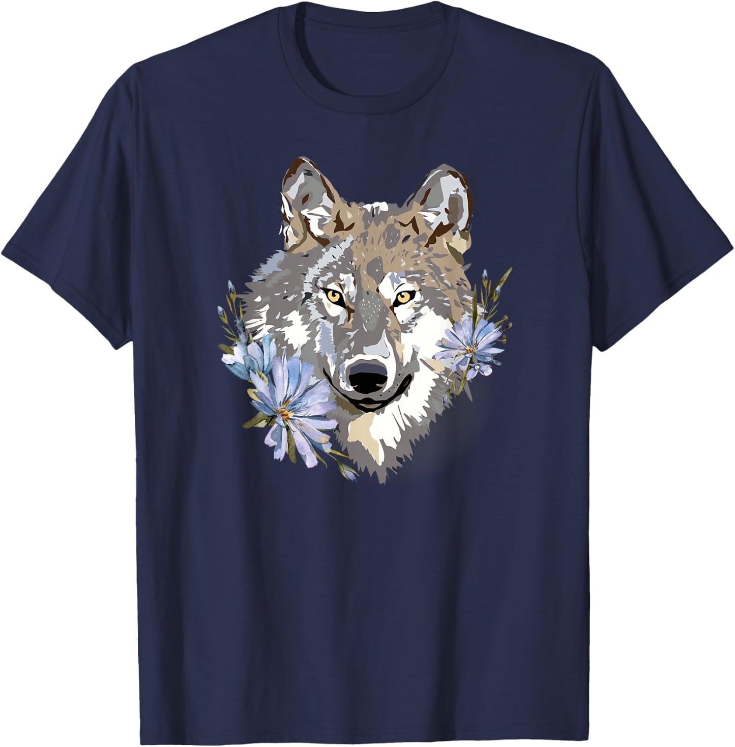 Wolf Cute Floral Graphic Wolves Women Girls T-Shirt - T-Shirt | Navy
