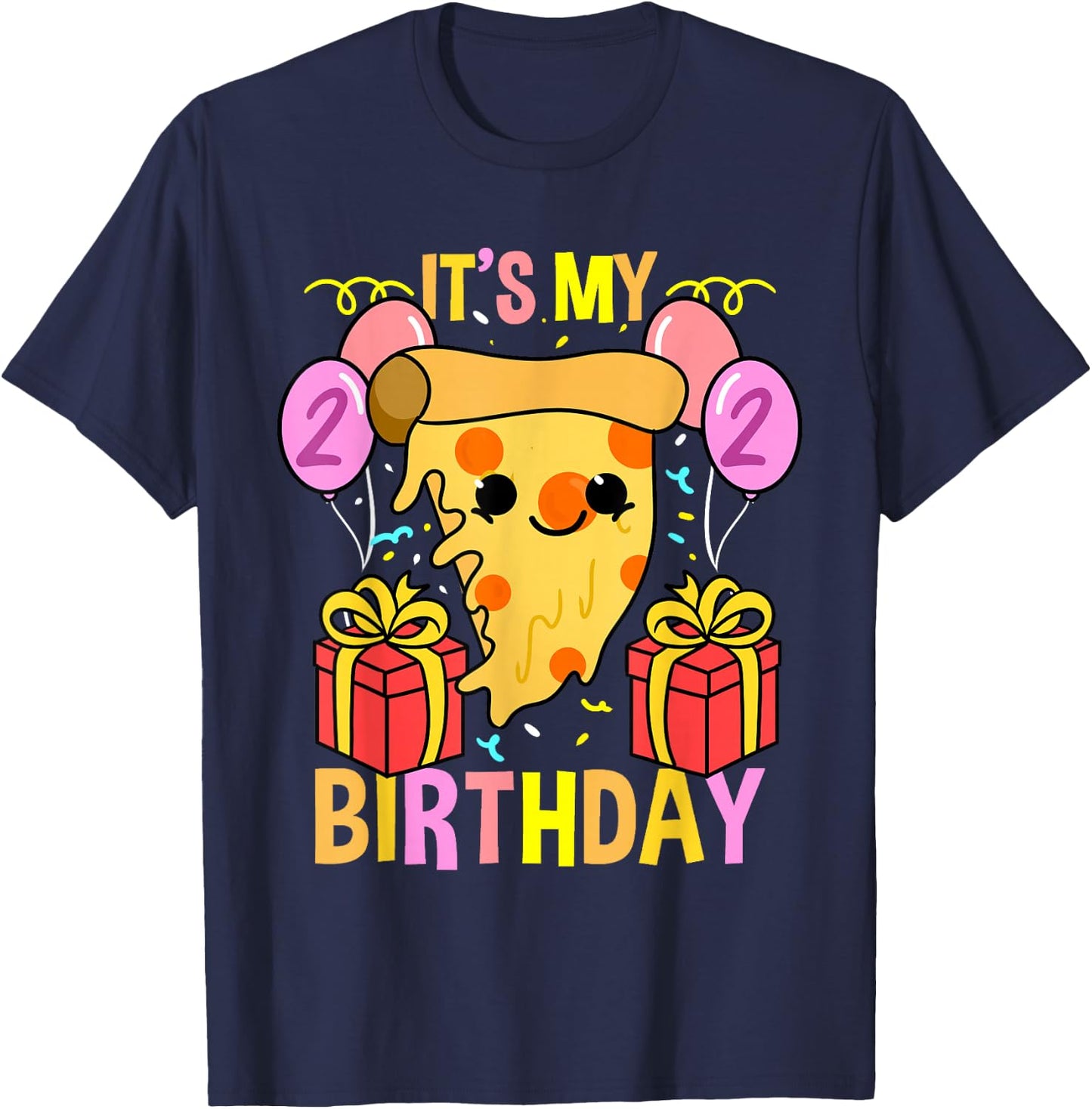 Its My 2nd Birthday Pizza T-Shirt - T-Shirt | Navy