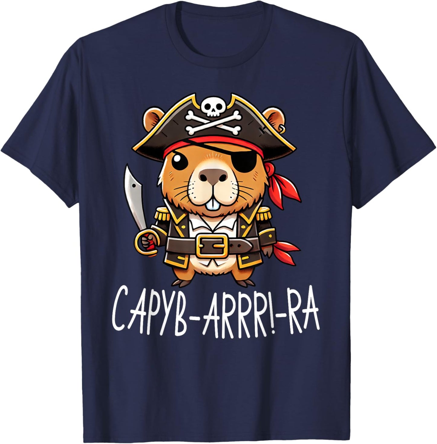 Funny Capyb-Arrr-Ra Pirate Capybara Halloween Boys Girls T-Shirt - T-Shirt | Navy