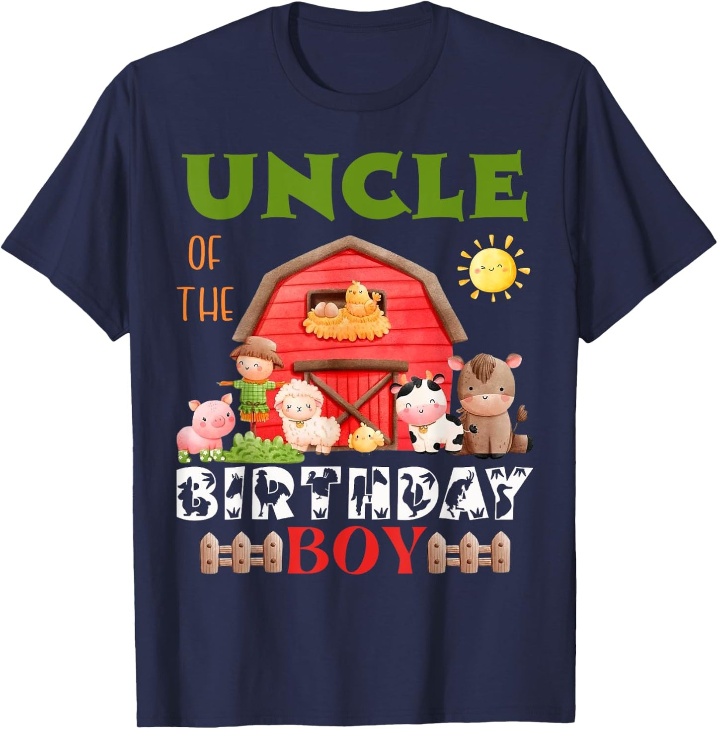 Uncle Of The Birthday Boy Farm Animal Bday Party Celebration T-Shirt - T-Shirt | Navy