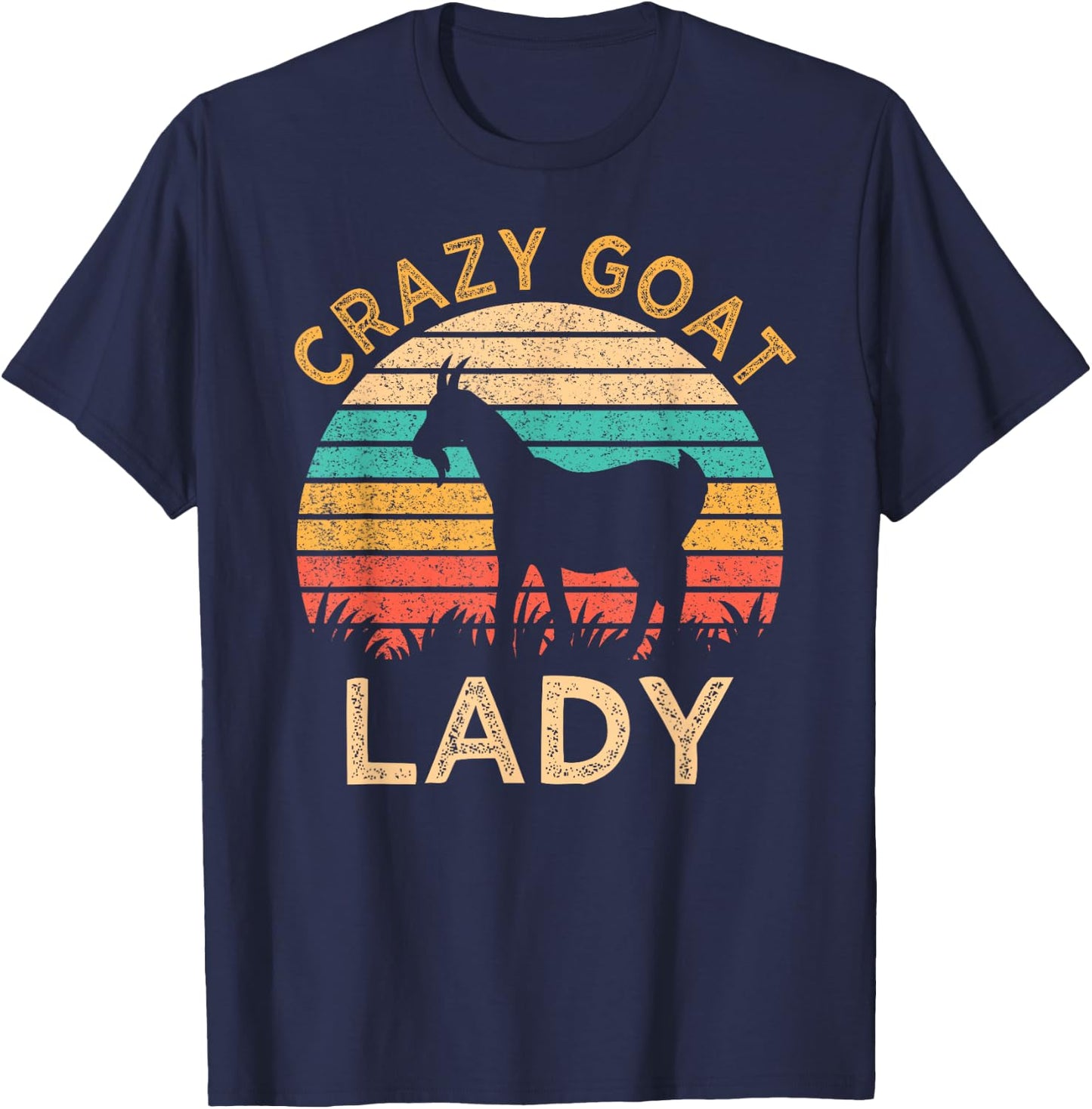 Vintage Crazy Goat Lady Funny Goats lover Farmer Gift T-Shirt - T-Shirt | Navy