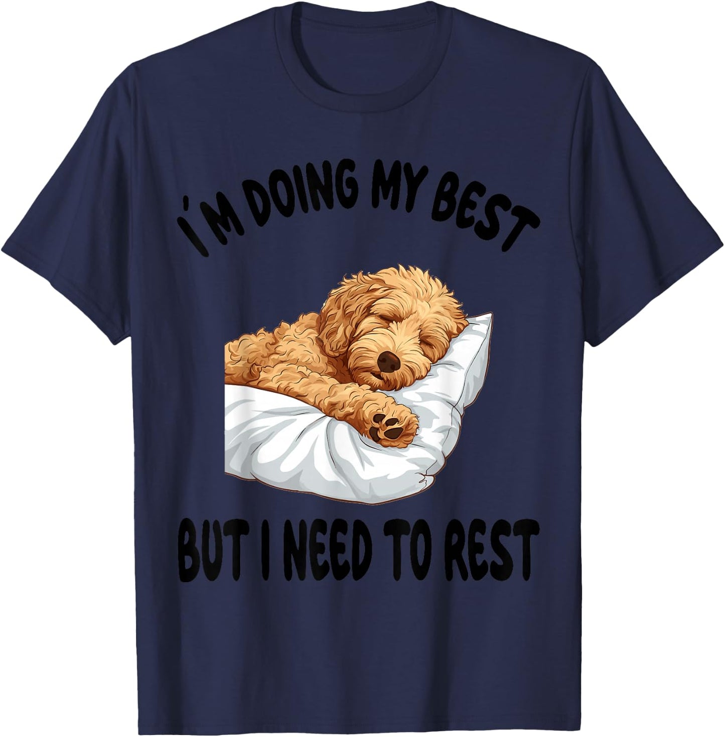 Goldendoodle Dog Pet Pajamas Nightgown Sleeping Napping T-Shirt - T-Shirt | Navy
