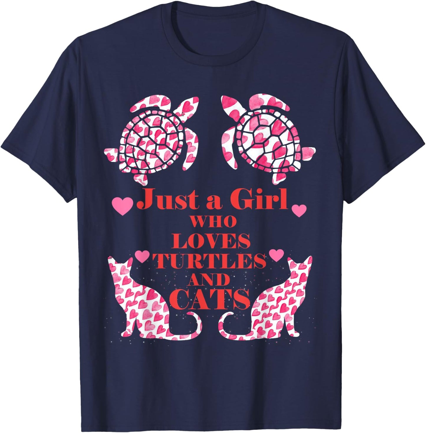 Just A Girl Who Loves Turtles And Cats Funny Gift T-Shirt - T-Shirt | Navy