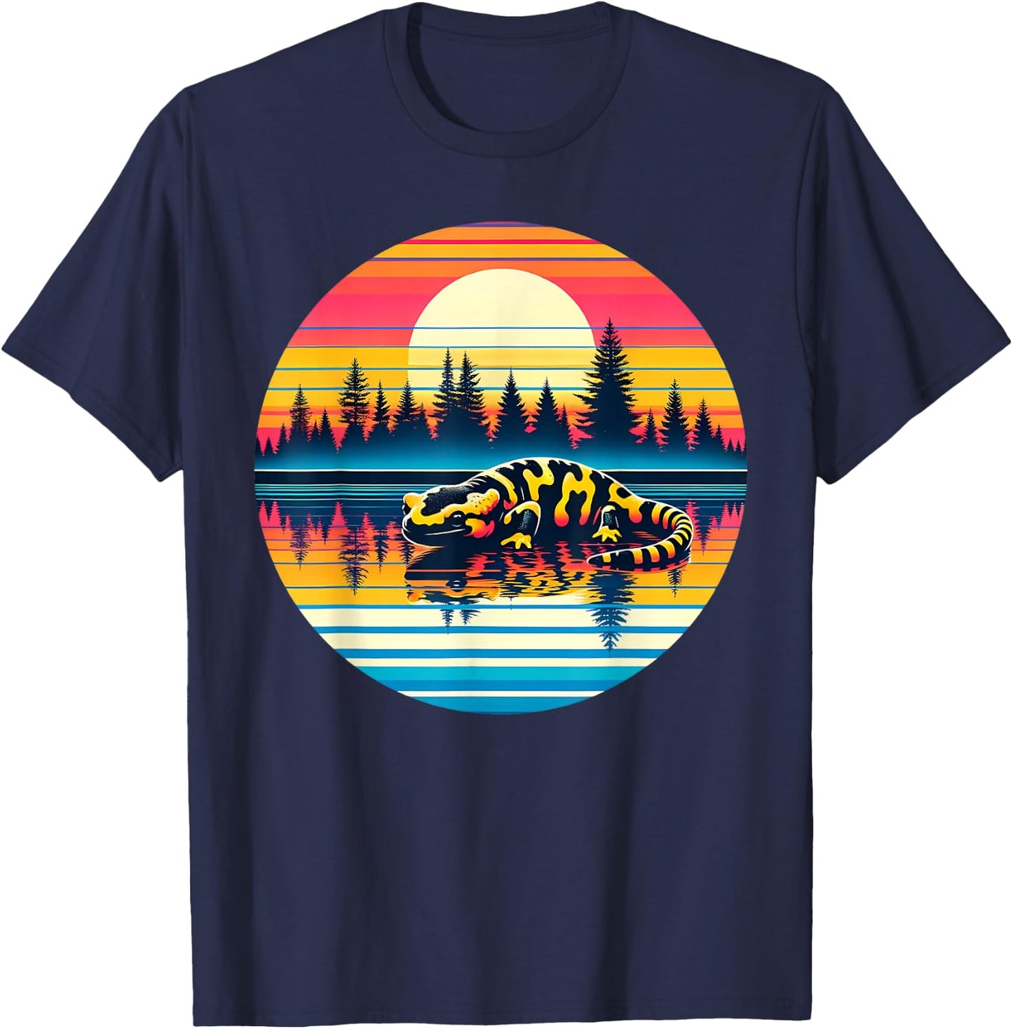 Tiger Salamander Sunset Retro Style Vintage 80s 70s Birthday T-Shirt - T-Shirt | Navy