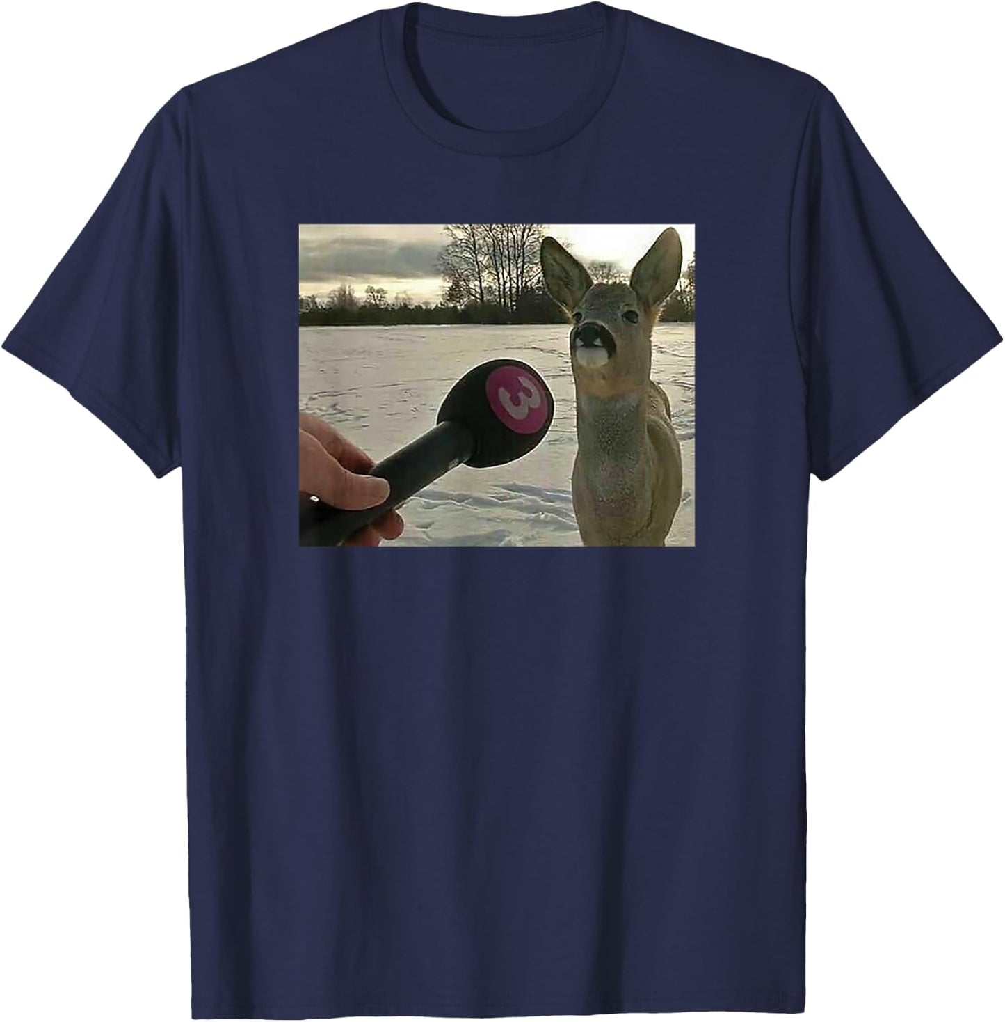 Deer Being Interviewed Meme T-Shirt - T-Shirt | Navy