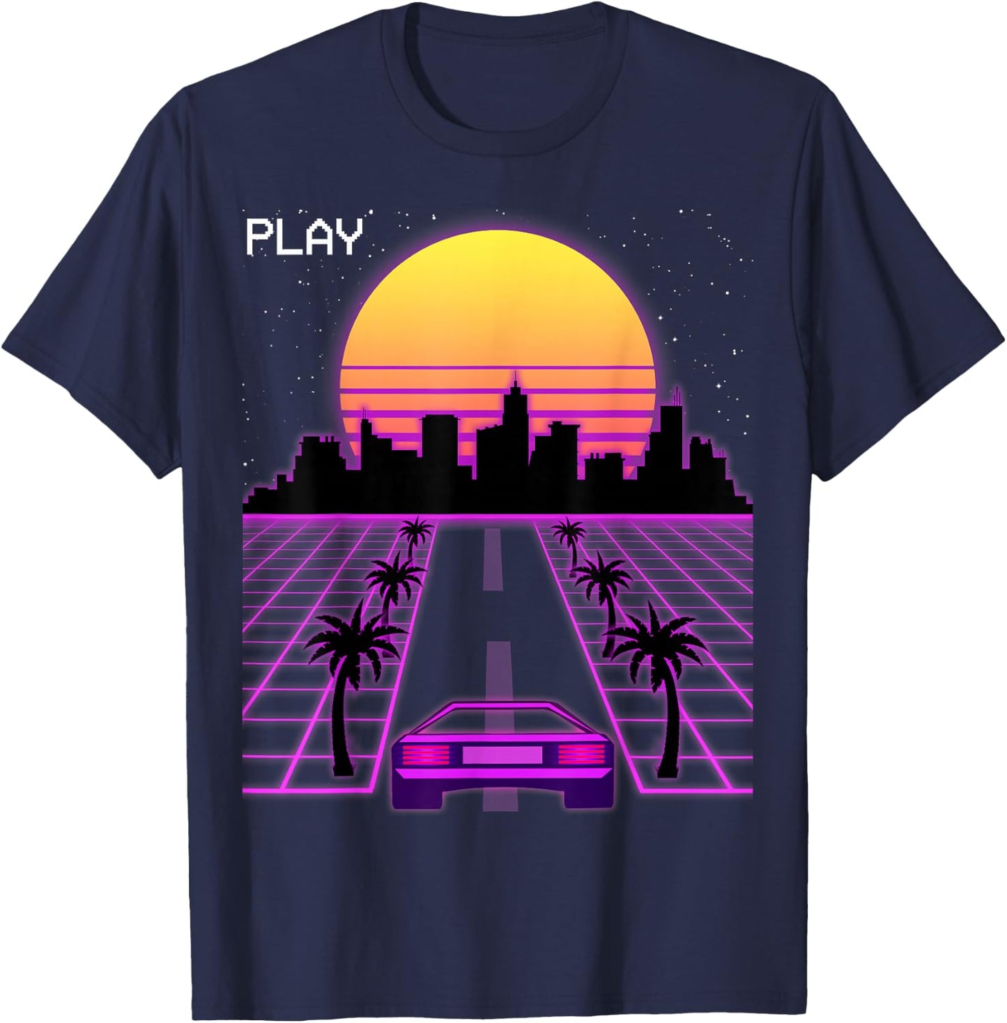 Vaporwave Sunset Synthwave Cyberpunk Outrun 80s Men Women T-Shirt - T-Shirt | Navy