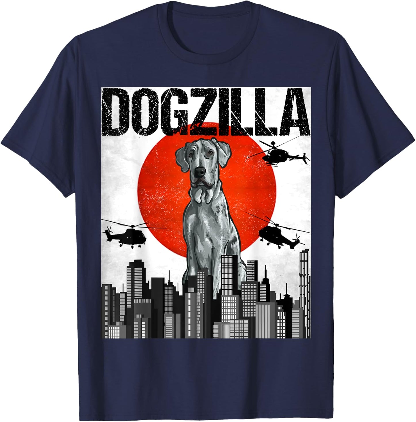 Funny Vintage Japanese Dogzilla Blue Merle Dane T-Shirt - T-Shirt | Navy