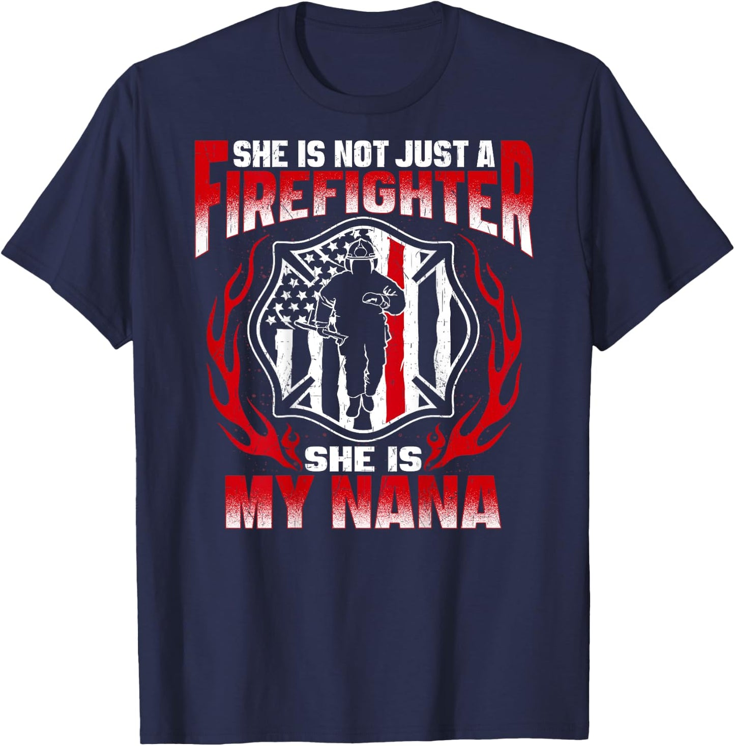 My Nana Is A Firefighter Hero Fire Granddaughter Grandson T-Shirt - T-Shirt | Navy