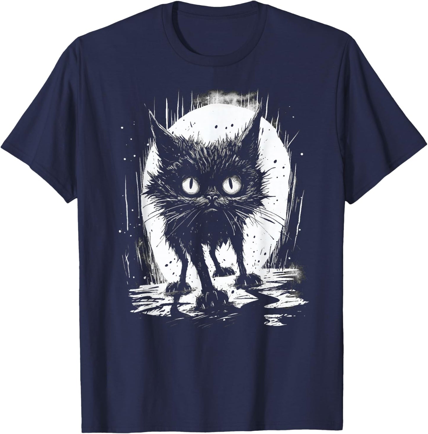 Cute Black Cat Stalks The Night T-Shirt - T-Shirt | Navy
