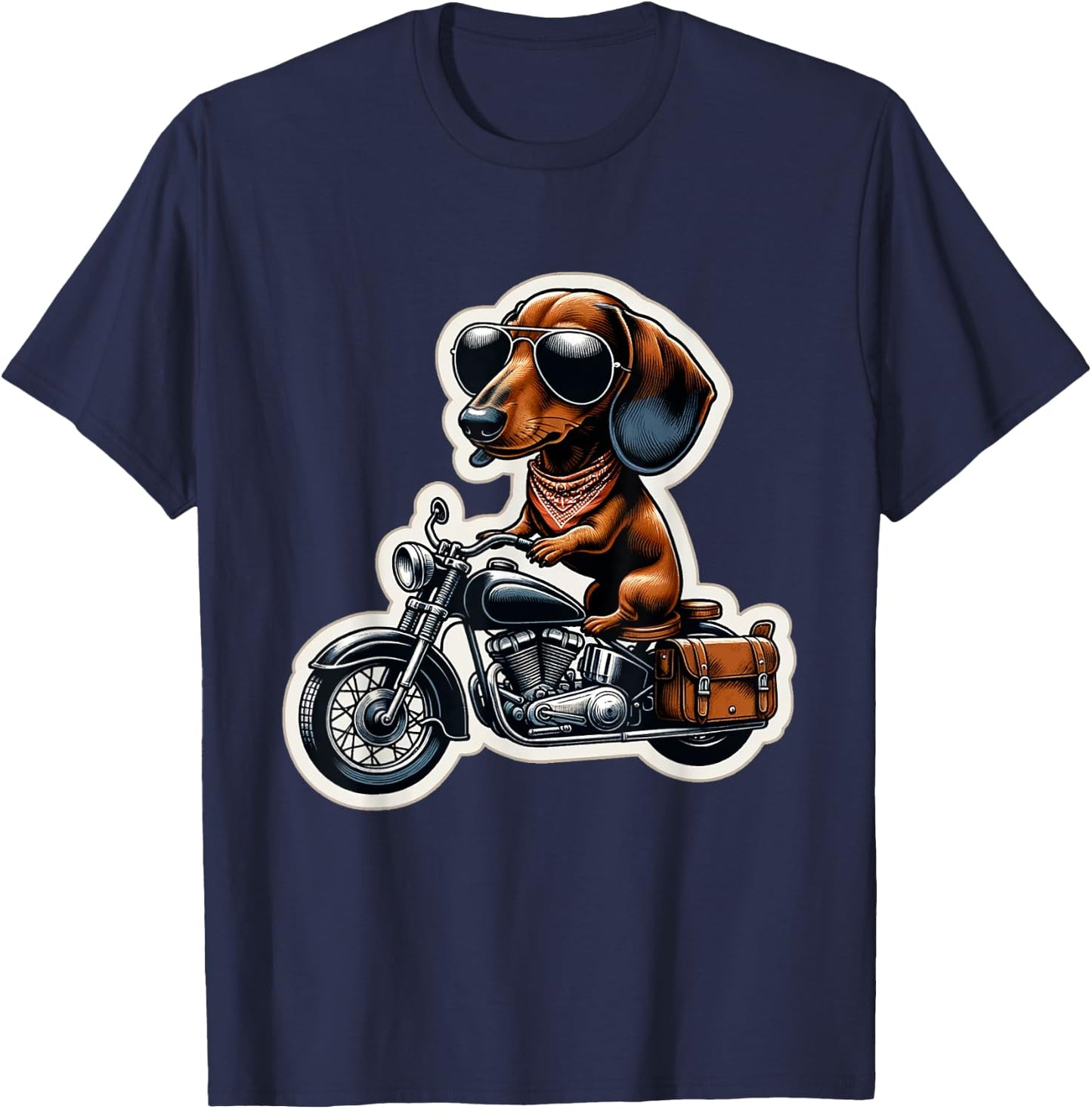Funny Dachshund Wiener Dog Riding Motorcycle Bike Biker Dogs T-Shirt - T-Shirt | Navy