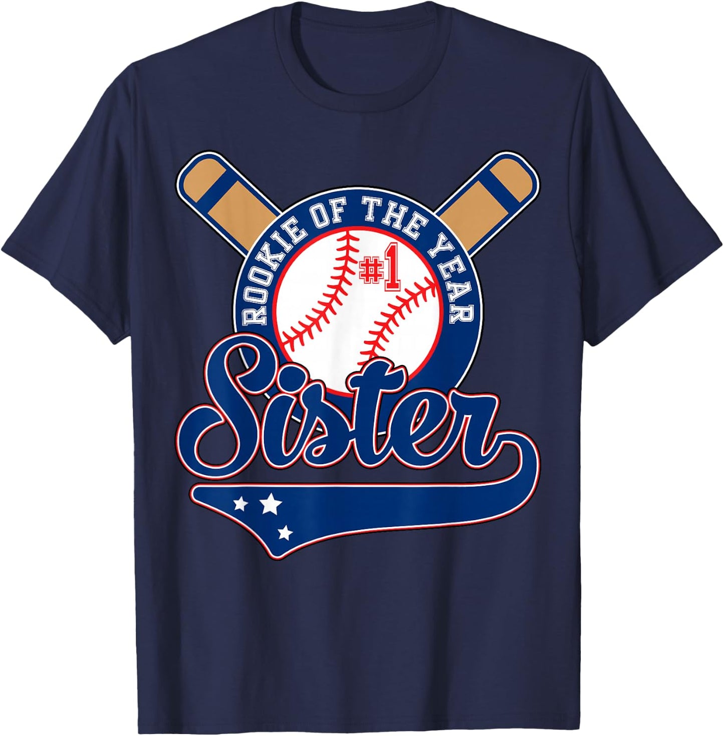 Sister of Rookie 1st Birthday Baseball Theme Matching Party T-Shirt - T-Shirt | Navy