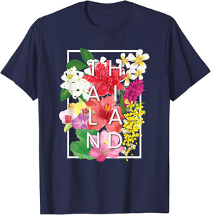 Flowers of Thailand Word Art - Thai Pride T-Shirt - T-Shirt | Navy