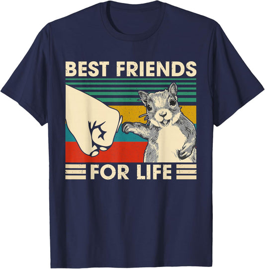 Retro Vintage Squirrel Best Friend for Life Fist Bump Small T-Shirt - T-Shirt | Navy
