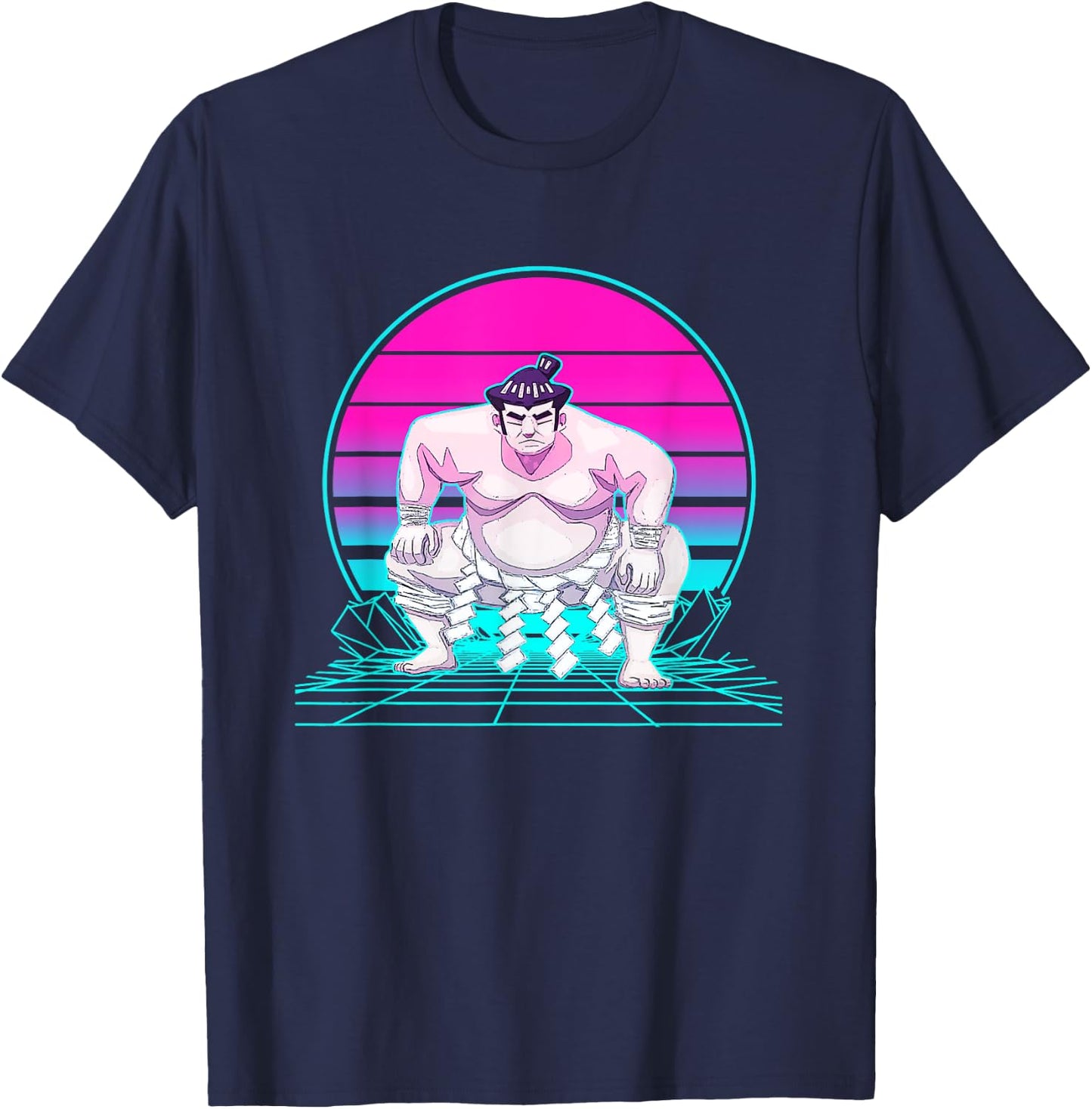 Vintage Retro Sunset Sumo Wrestler T-Shirt - T-Shirt | Navy