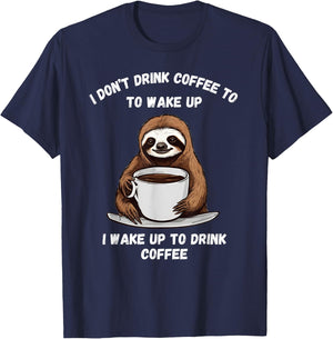 Happy coffee drinking sloth . T-Shirt - T-Shirt | Navy