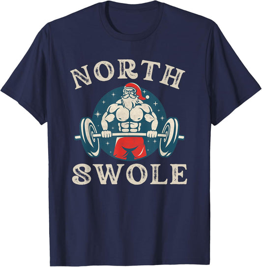 North Swole Funny bodybuilding Santa Christmas gym workout T-Shirt - T-Shirt | Navy