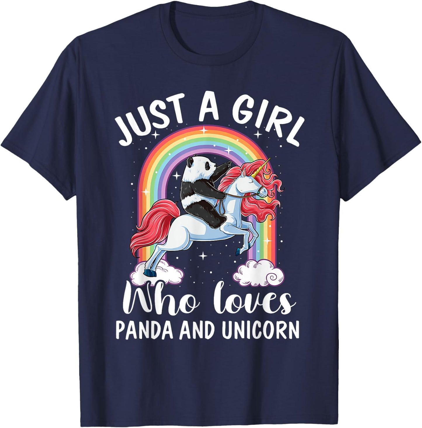 Just A Girl Who Loves Pandas And Unicorns Panda Ride Unicorn T-Shirt - T-Shirt | Navy