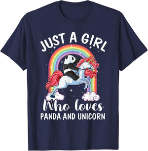 Just A Girl Who Loves Pandas And Unicorns Panda Ride Unicorn T-Shirt - T-Shirt | Navy