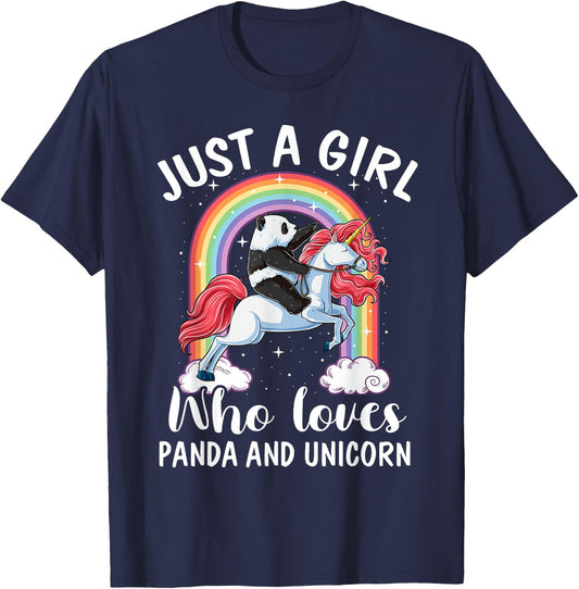 Just A Girl Who Loves Pandas And Unicorns Panda Ride Unicorn T-Shirt - T-Shirt | Navy