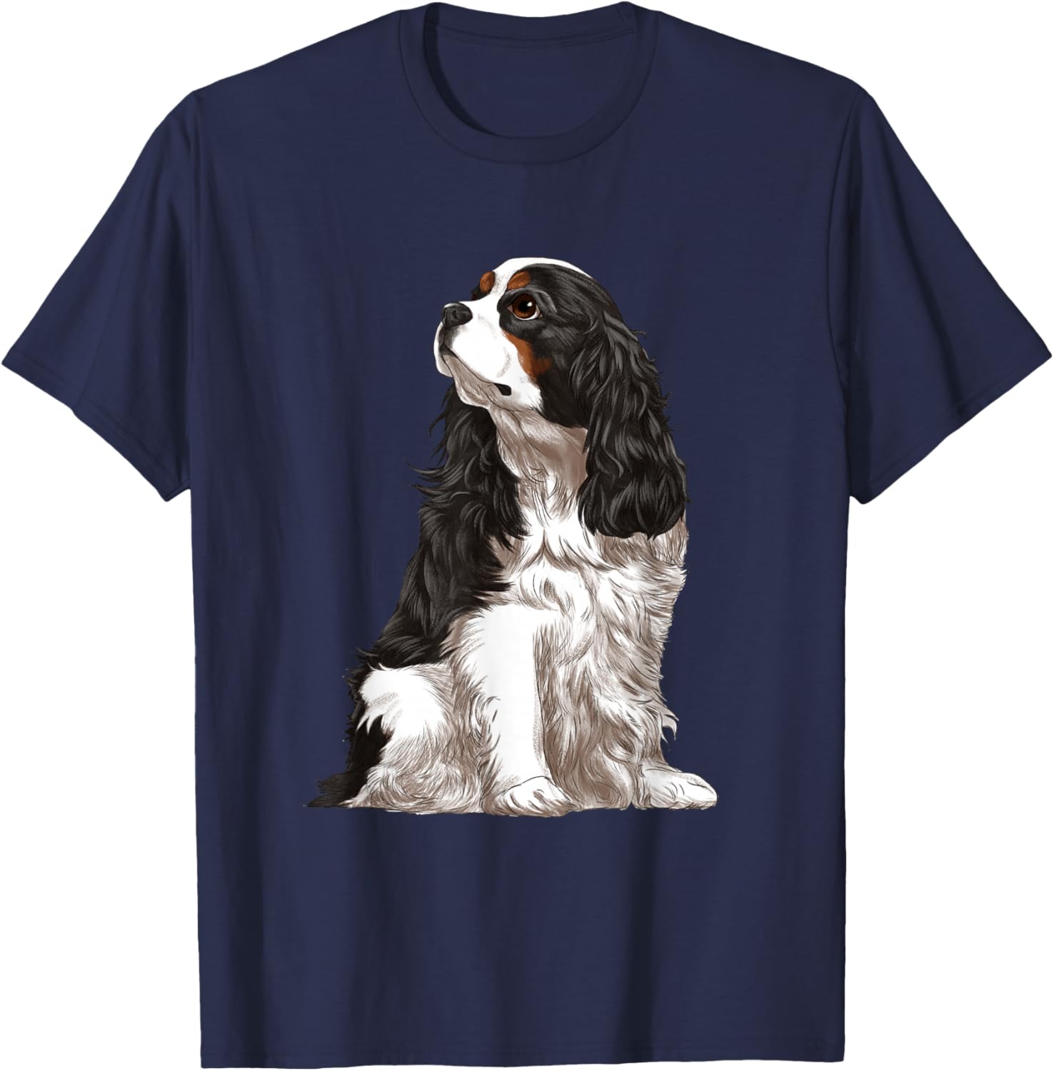 Sitting Dog Tri-Color Cavalier King Charles Spaniel T-Shirt - T-Shirt | Navy