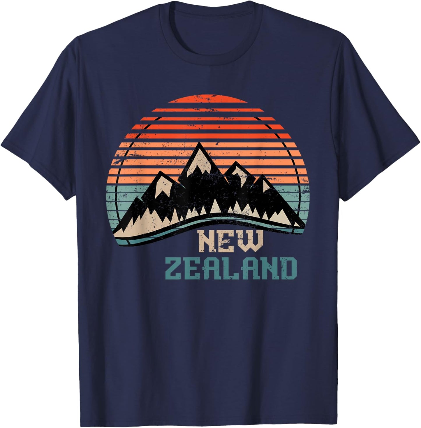Retro Mountains New Zealand T-Shirt - T-Shirt | Navy