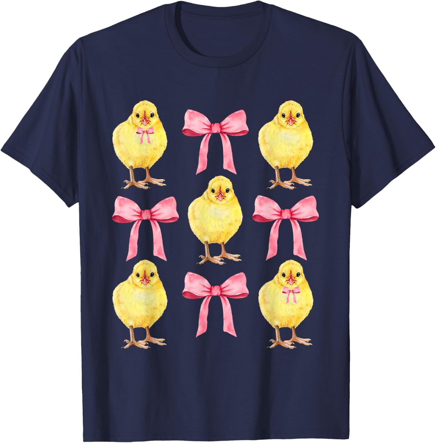 Funny Easter Chick Pink Coquette Bows Easter Day Girl Women T-Shirt - T-Shirt | Navy