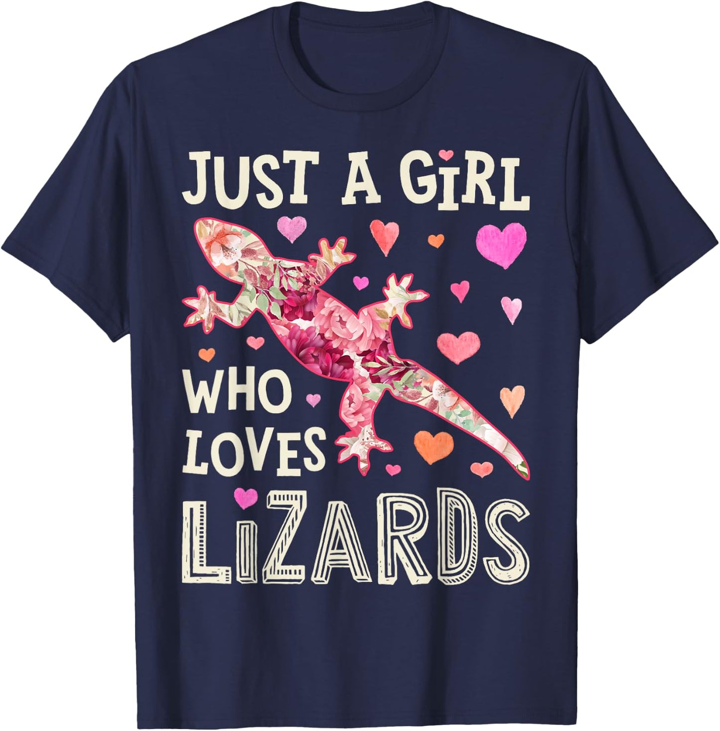 Lizard Just A Girl Who Loves Lizards Flower Women Floral T-Shirt - T-Shirt | Navy