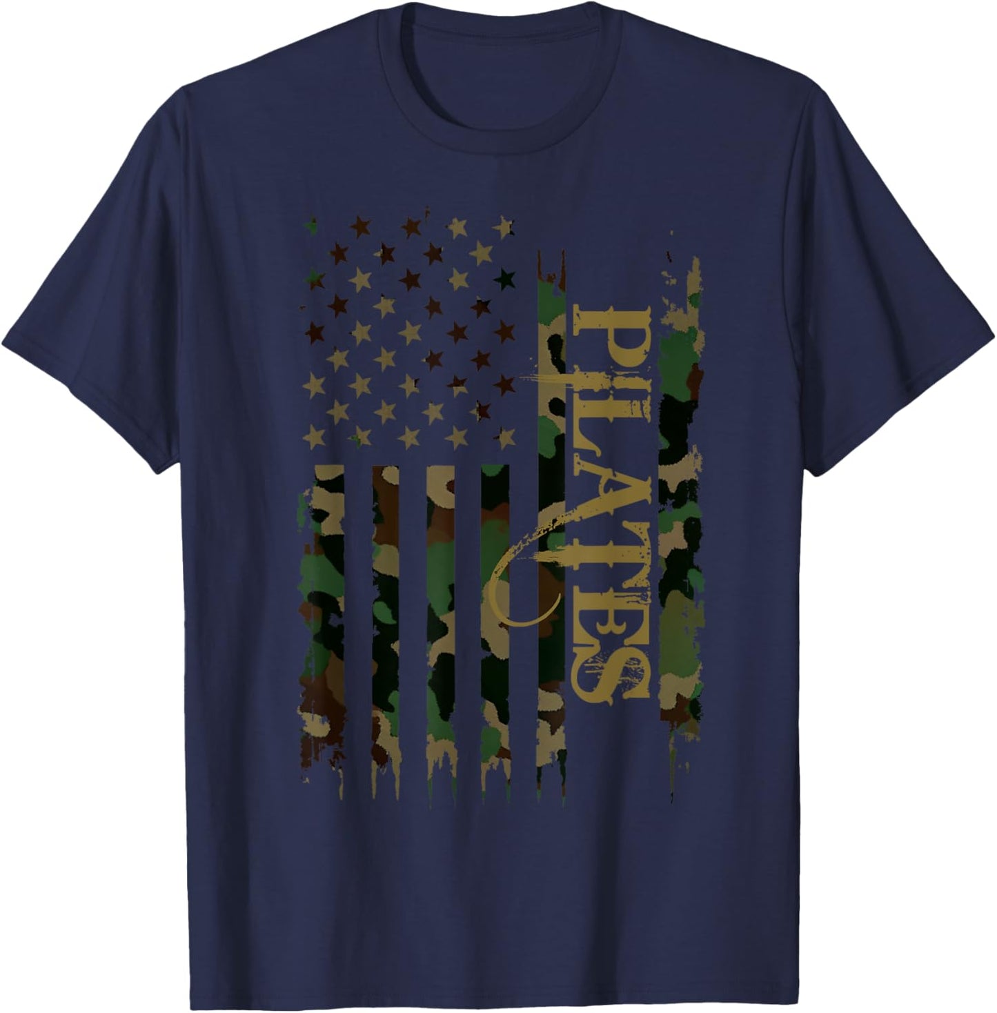 Pilates United States Distressed Camo w US Flag T-Shirt - T-Shirt | Navy