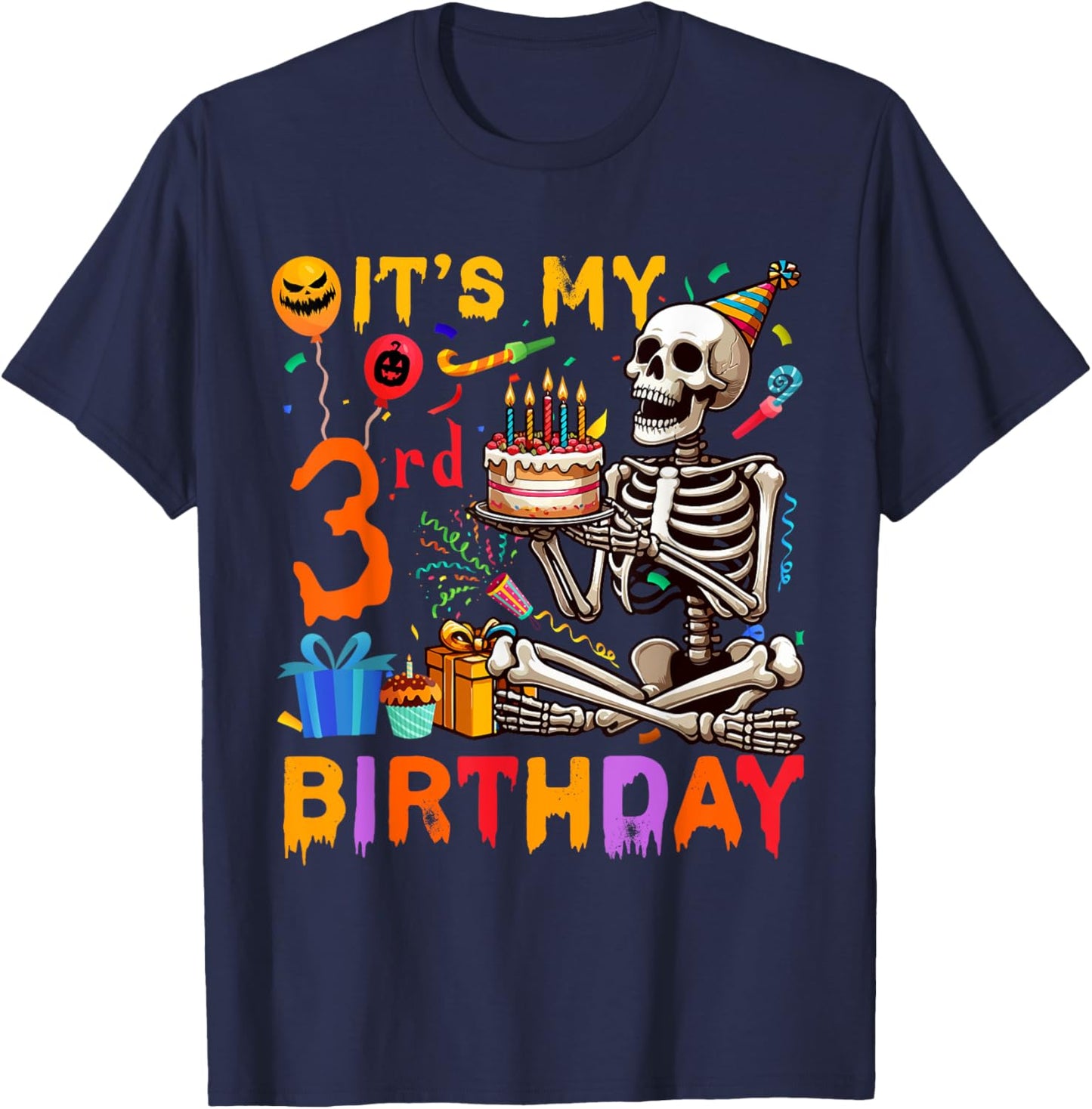 It's My 3rd Birthday Halloween Skeleton Matching Party T-Shirt - T-Shirt | Navy