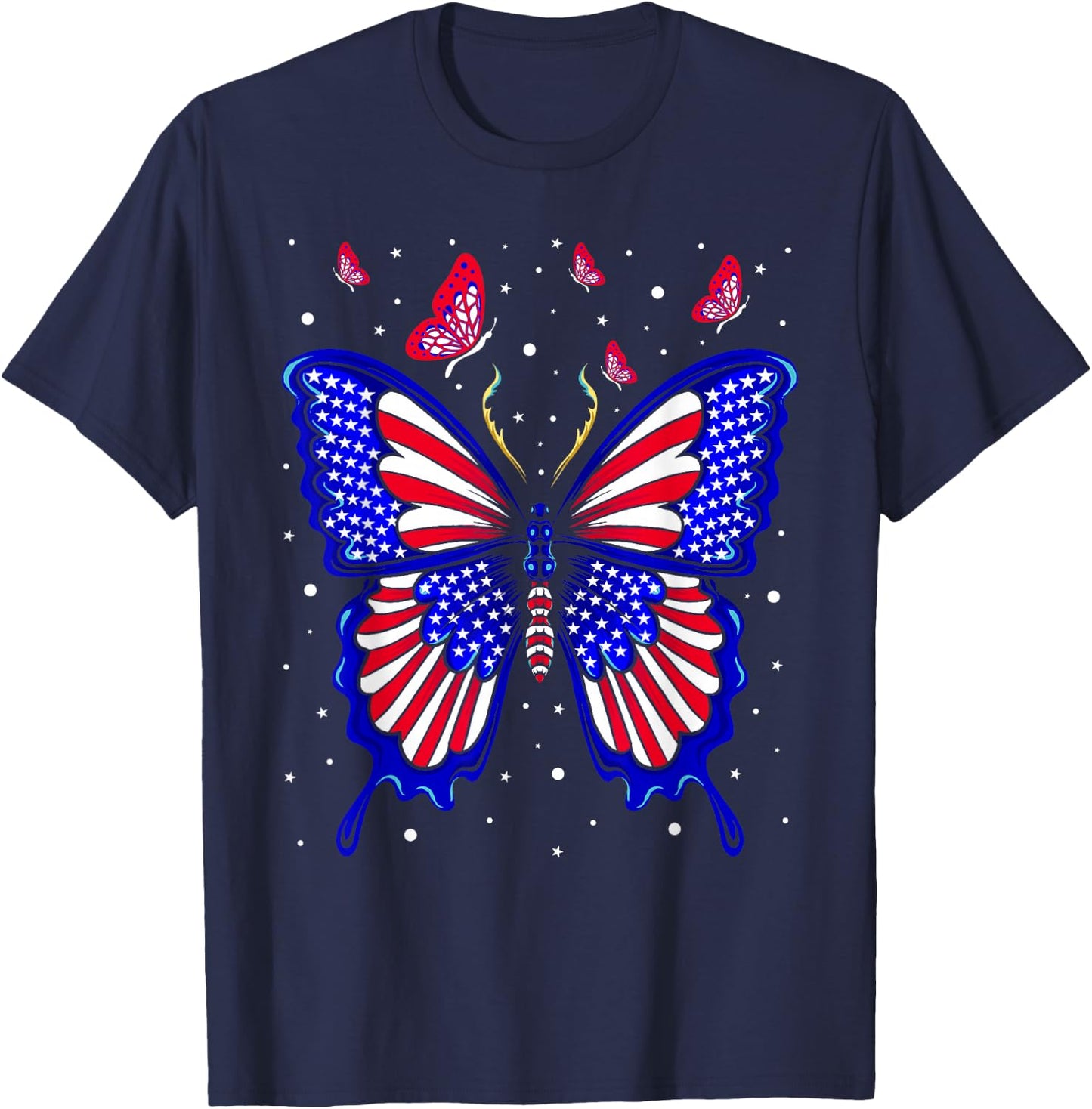 American Flag Butterfly 4th Of July Patriotic Women T-Shirt - T-Shirt | Navy