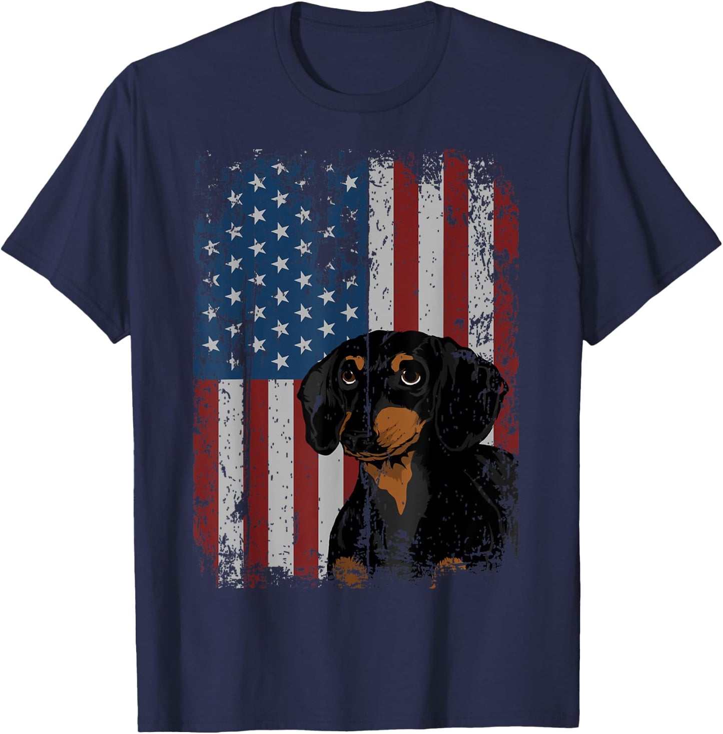 Dachshund American Flag Patriotic Dachshund Owner Gift T-Shirt - T-Shirt | Navy