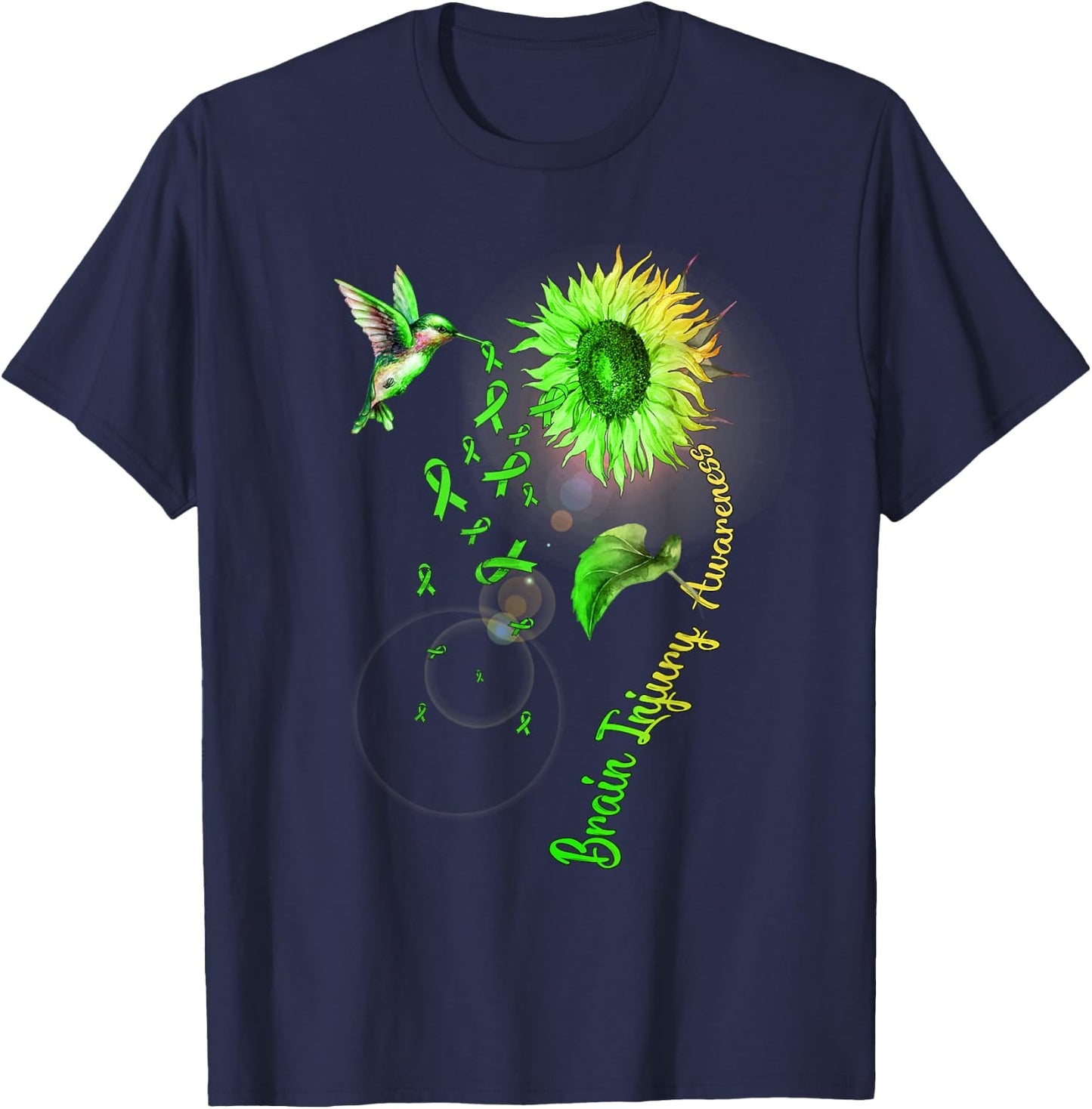 Brain Injury Sunflower Hummingbird T-Shirt - T-Shirt | Navy