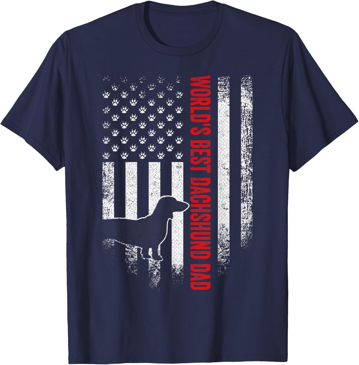 Vintage American Flag World's Best Dachshund Dad Silhouette Men T-Shirt - T-Shirt | Navy