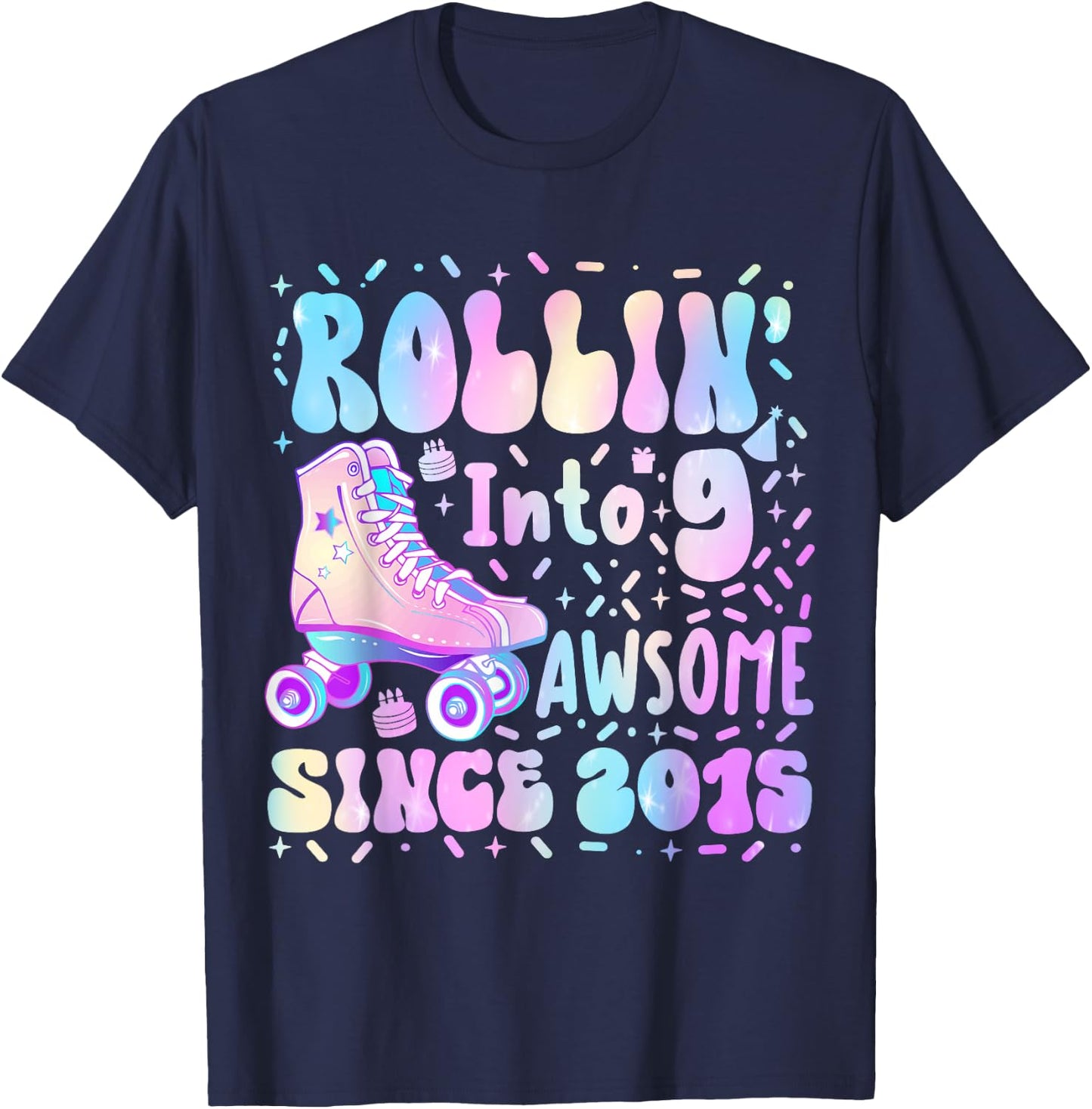 Roller Skate 9th Birthday Rolling Into 9 Since 2015 Girl Boy T-Shirt - T-Shirt | Navy