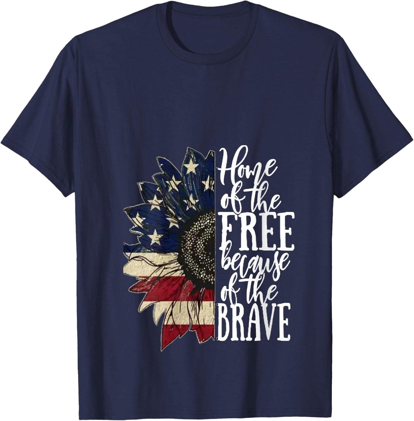 American Flag Patriot Home of The Free Because of The Brave V-Neck T-Shirt - T-Shirt | Navy