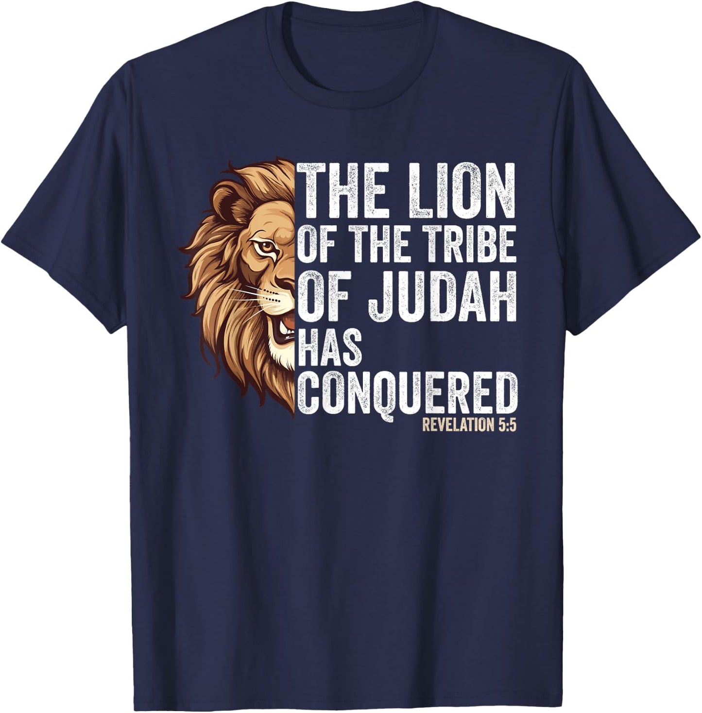 Lion of Judah Jesus Revelation Bible Verse Christian T-Shirt - T-Shirt | Navy