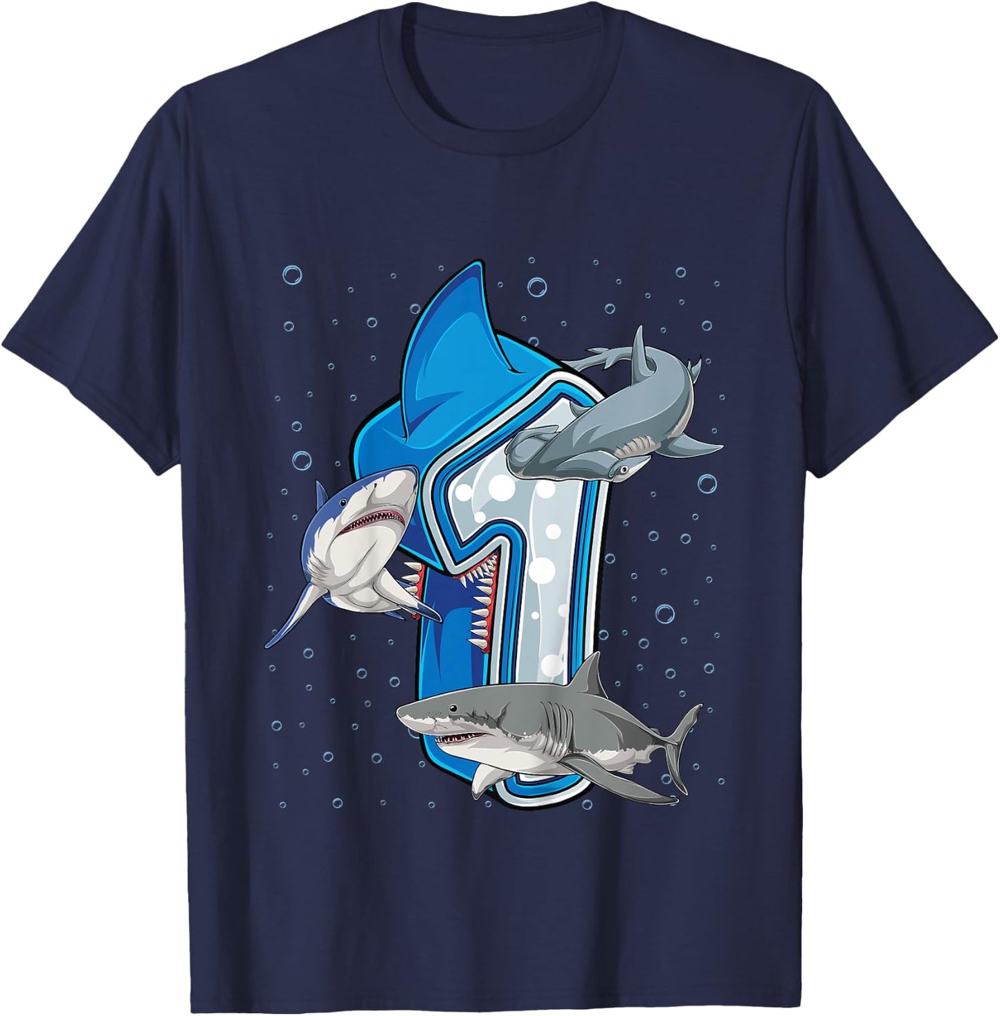 Kids 1st Birthday Boys Shark 1 year Old Ocean Shark B-day T-Shirt - T-Shirt | Navy