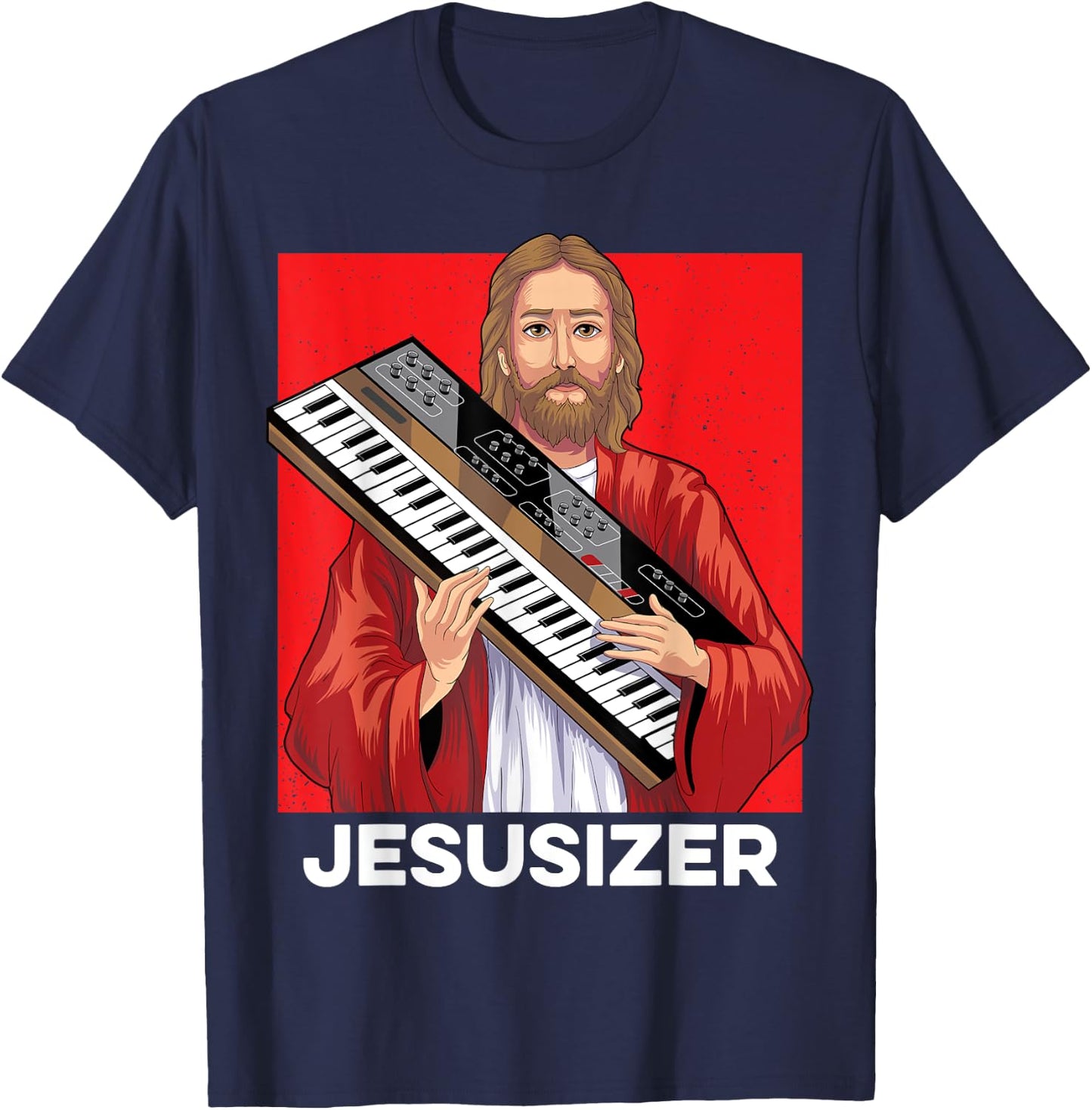 Jesusizer Holy Synthesizer Analog Jesus Synth Music Nerd T-Shirt - T-Shirt | Navy