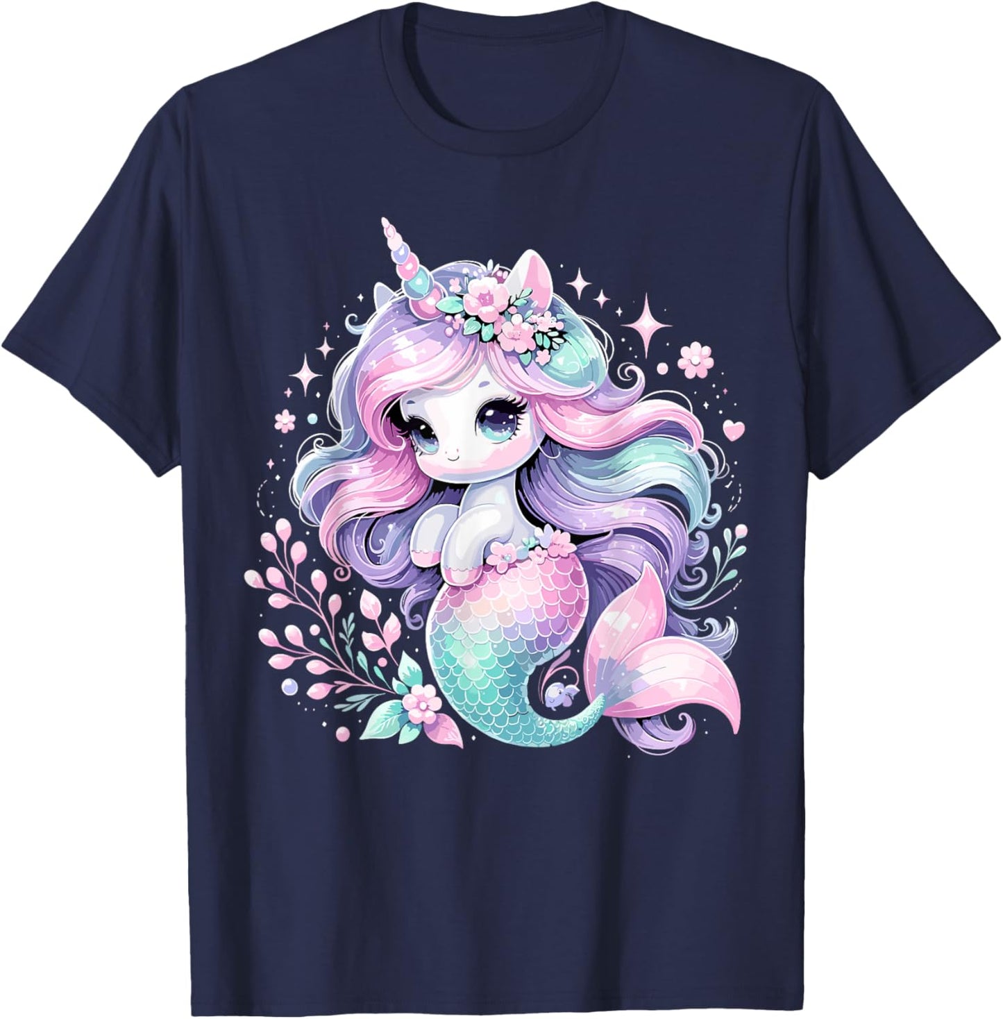 Unicorn Mermaid Girls Birthday Party Mermicorn T-Shirt - T-Shirt | Navy