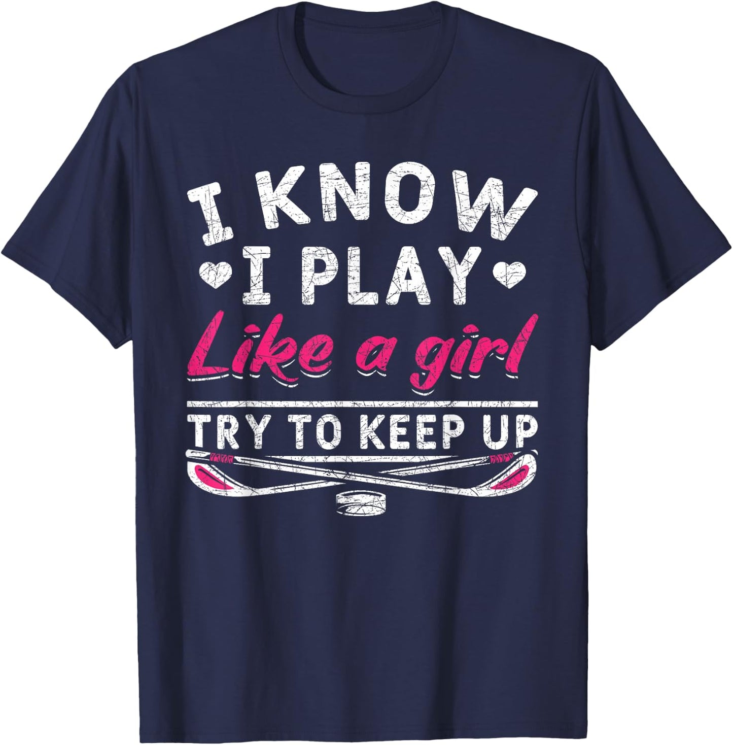 Hockey Player Women Girls Kids Gift Funny Ice Hockey T-Shirt - T-Shirt | Navy