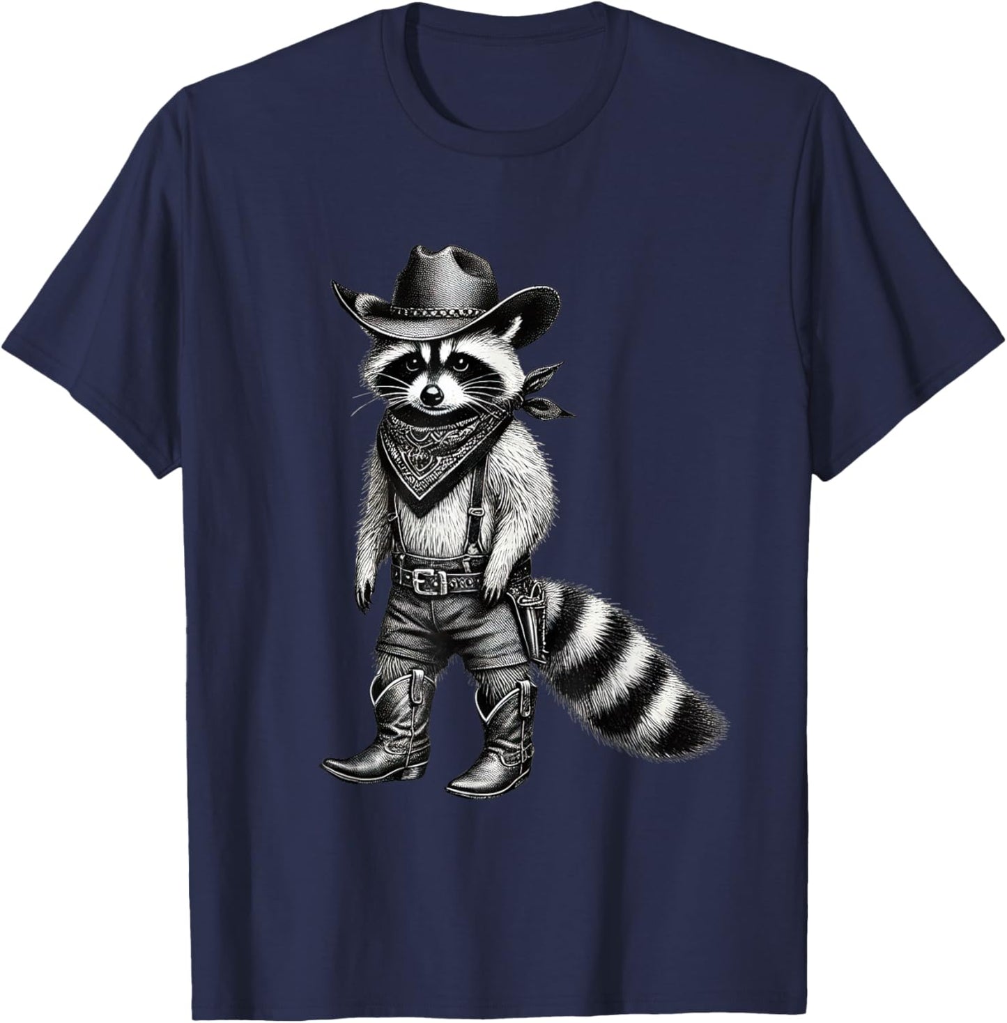 Vintage Raccoon Cowboy Funny Trash Cat Panda Western Country T-Shirt - T-Shirt | Navy