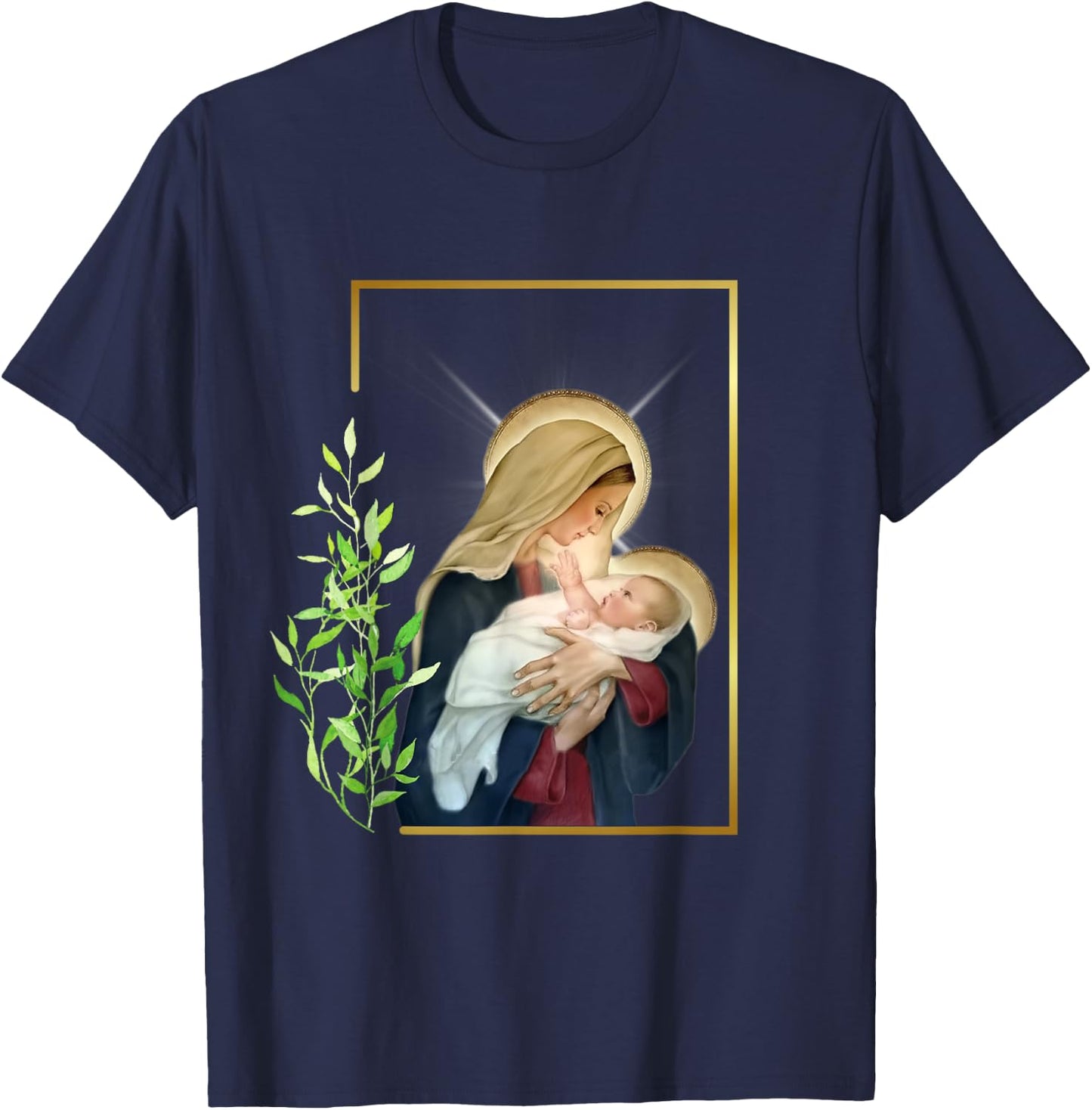 Blessed Holy Virgin Mary with Child Jesus - Rosary Catholic T-Shirt - T-Shirt | Navy