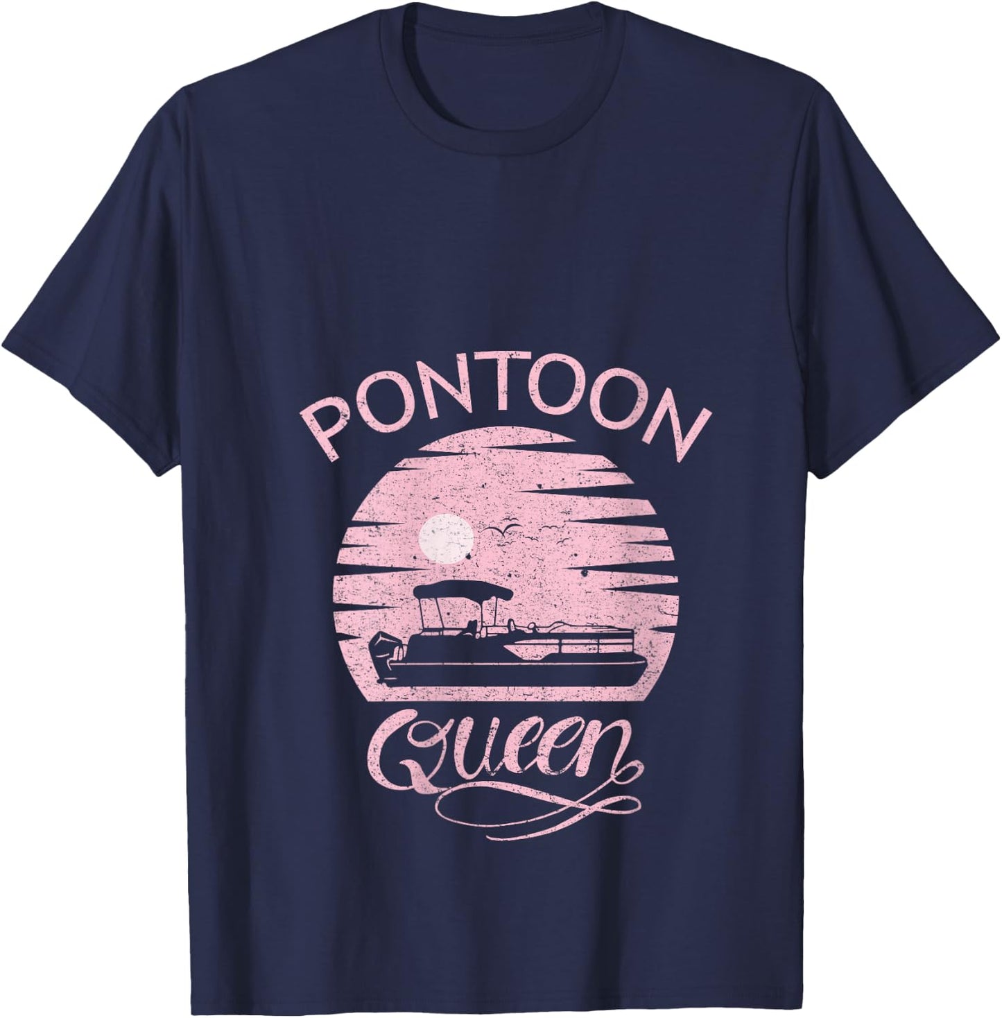 Pontoon Queen Design Funny Pontoon Boat Lover Girls Boating V-Neck T-Shirt - T-Shirt | Navy