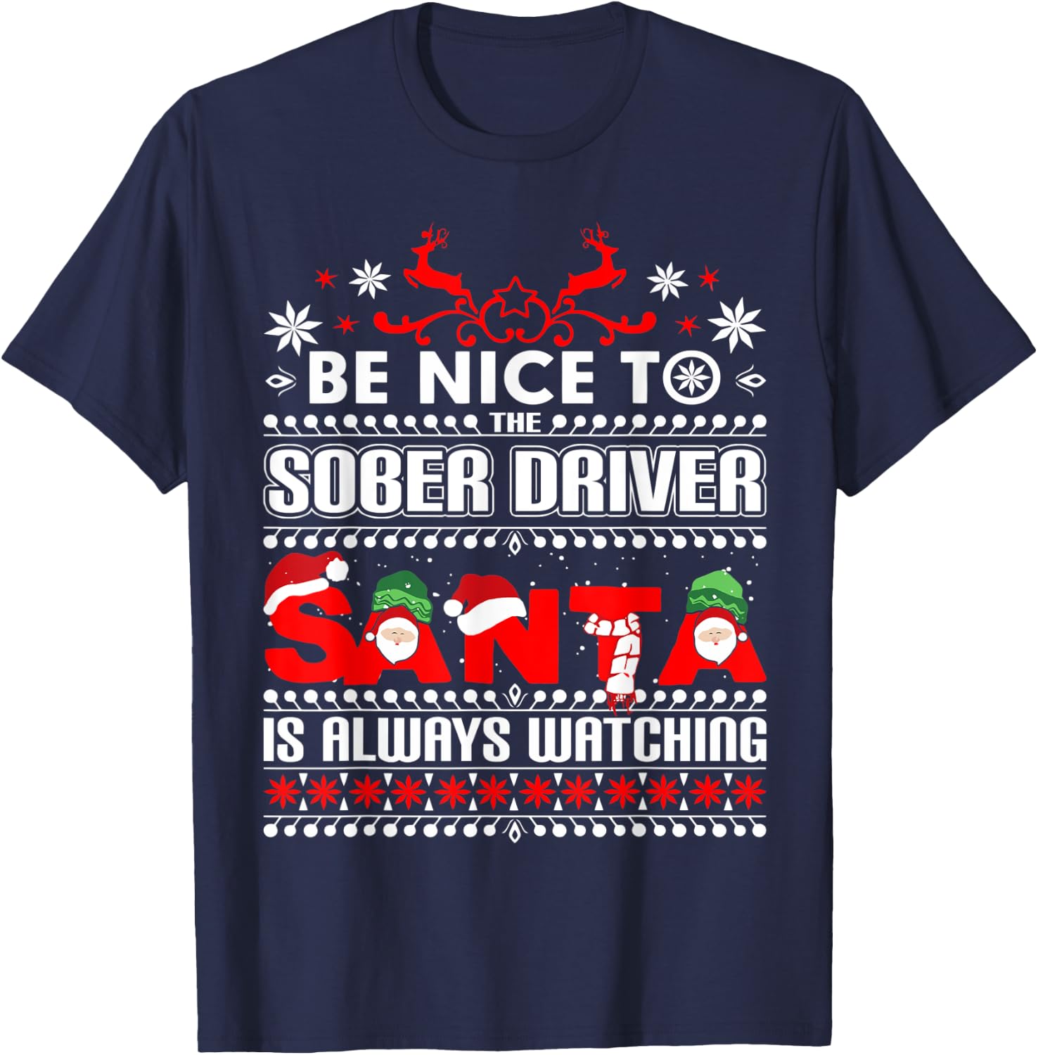 Festive Designated Driver Gift Ugly Christmas Sober Driving T-Shirt - T-Shirt | Navy