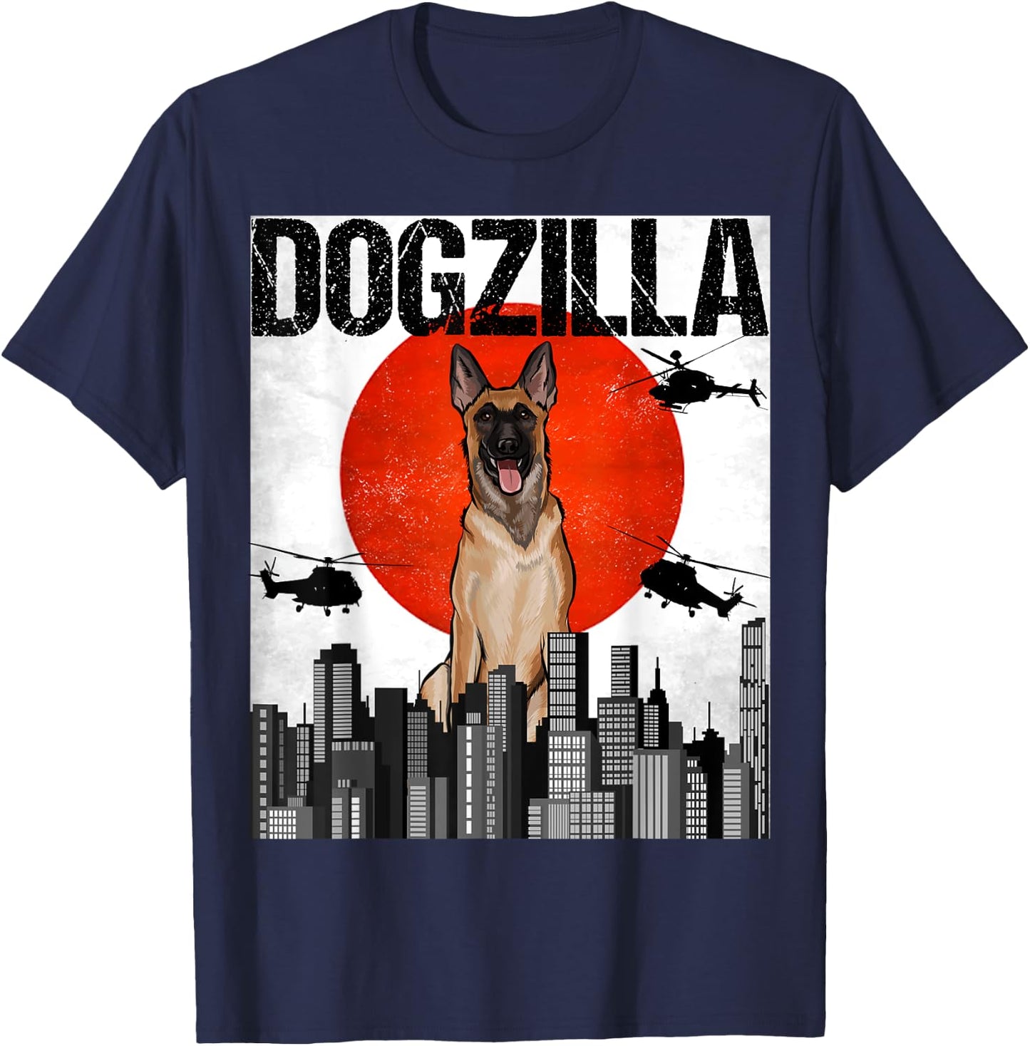 Funny Vintage Japanese Dogzilla Belgian Malinoi T-Shirt - T-Shirt | Navy