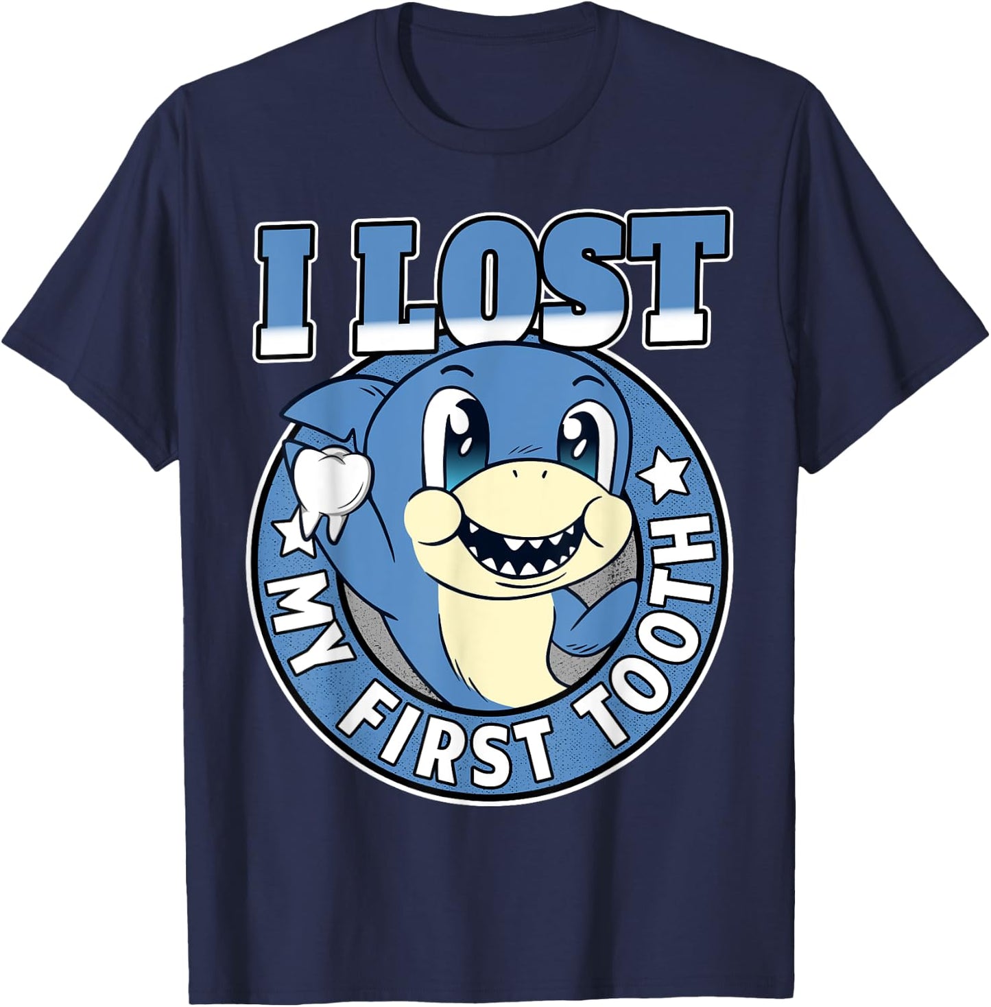 Tooth Fairy Teeth Out Boys Funny Shark I Lost My First Tooth T-Shirt - T-Shirt | Navy
